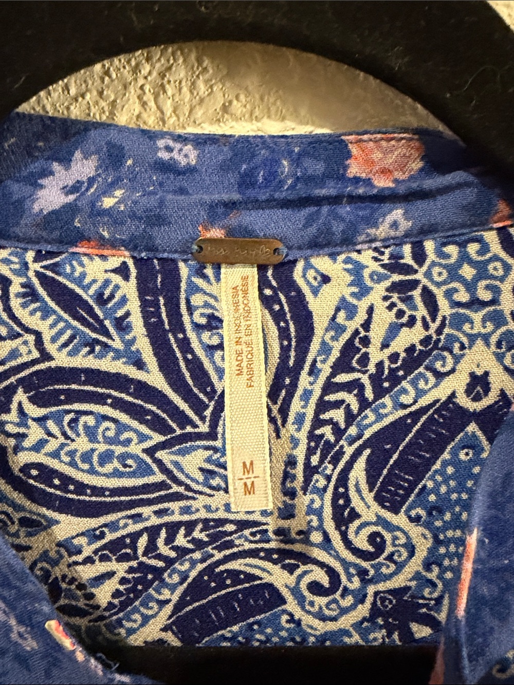 Free People Blue Floral Paisley Tunic with Orange Accents - Picture 2 of 3